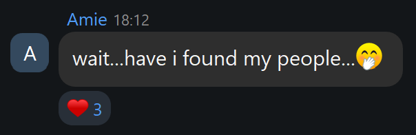 Chat message from Amie, a live attendee, asking if she's found her people