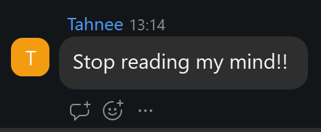 Chat message from Tahnee, a live attendee, telling Julia to stop reading her mind